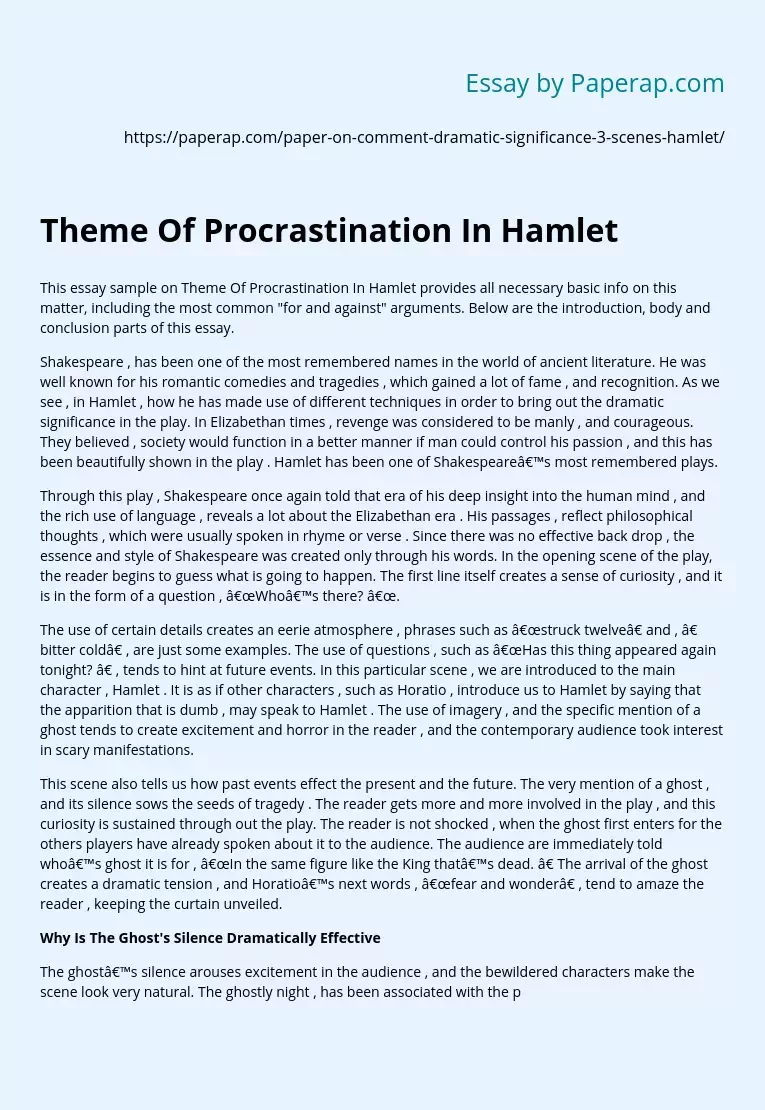 Theme Of Procrastination In Hamlet