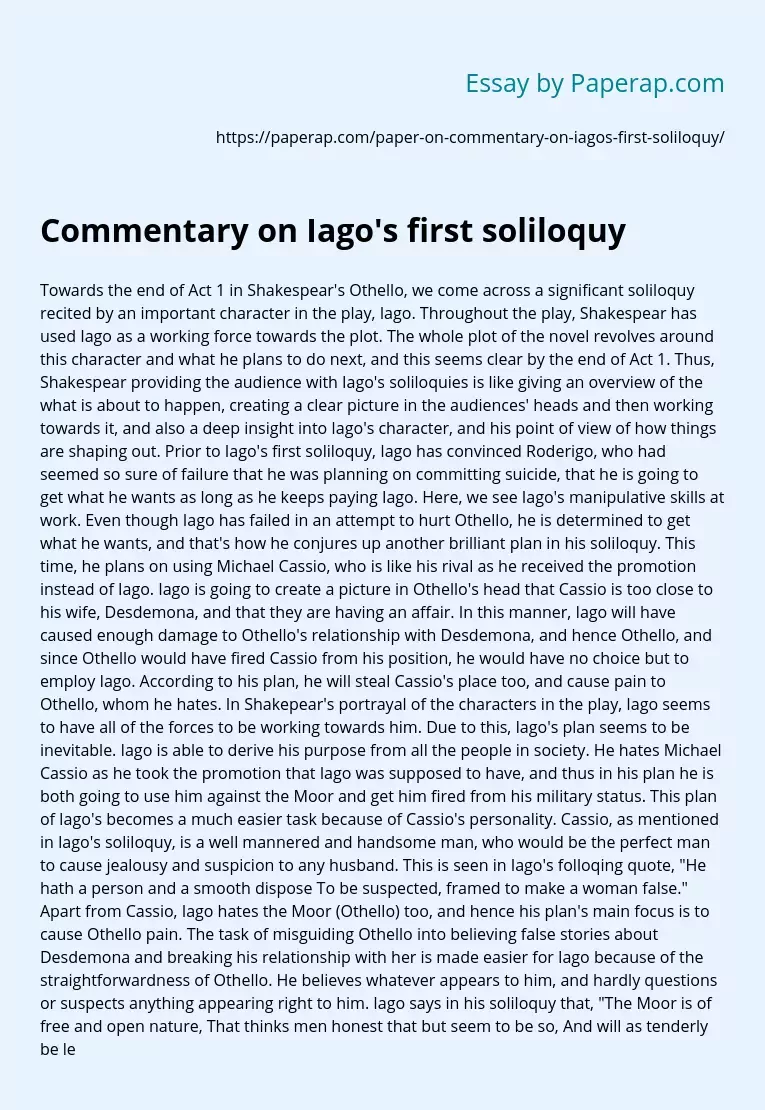 Commentary on Iago's first soliloquy