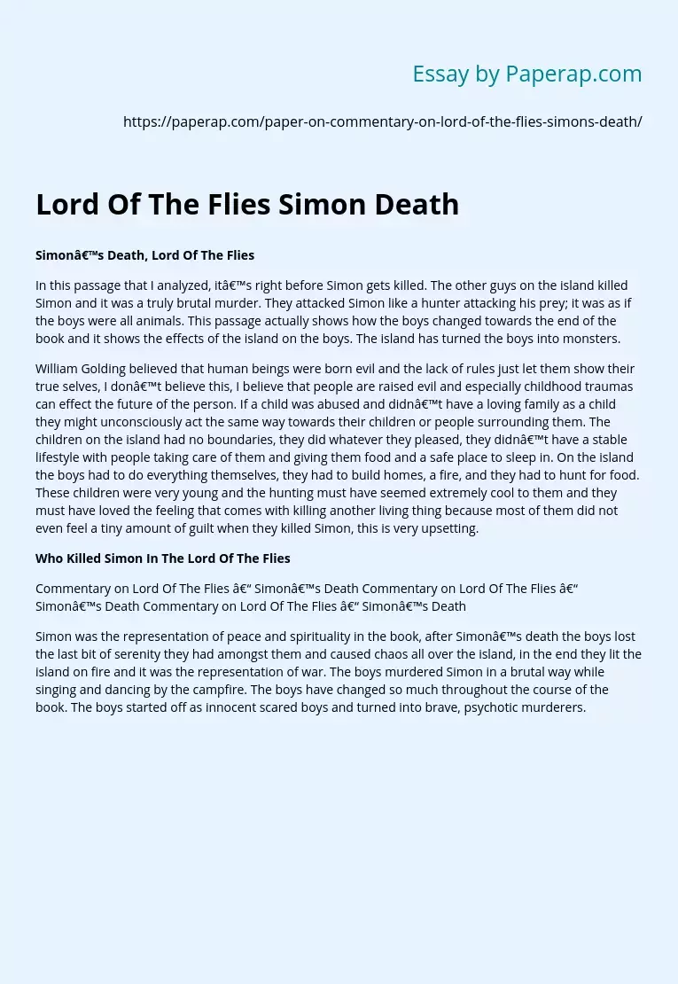 Lord Of The Flies Simon Death