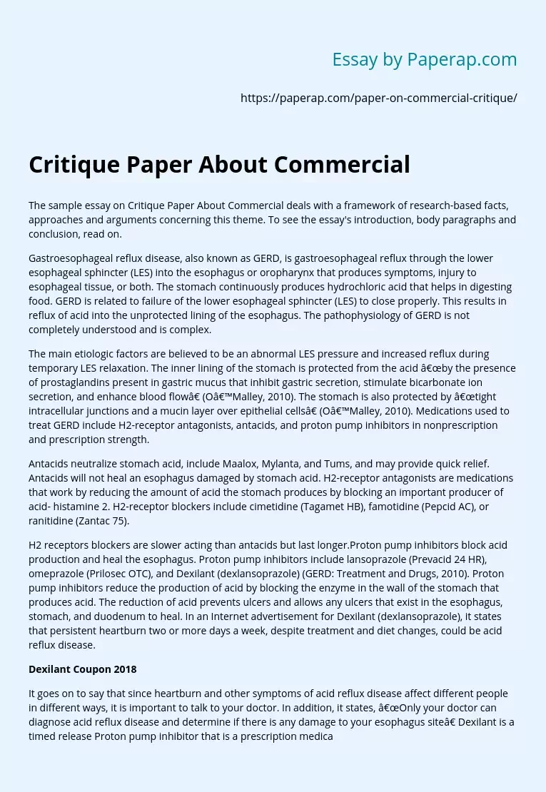 Critique Paper About Commercial