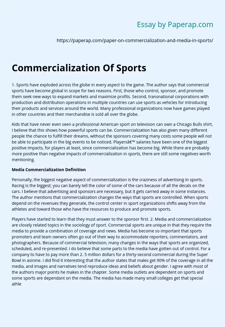 Commercialization Of Sports