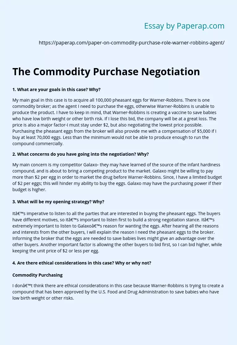 The Commodity Purchase Negotiation