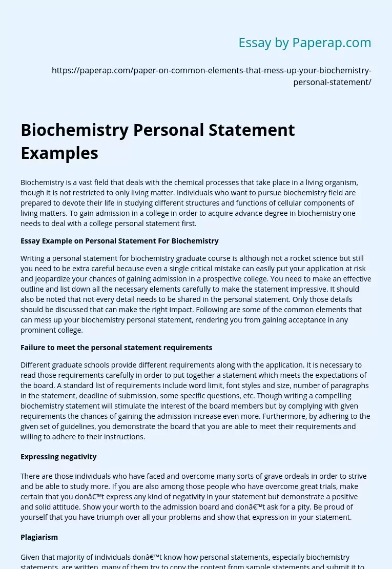 example personal statement for biochemistry