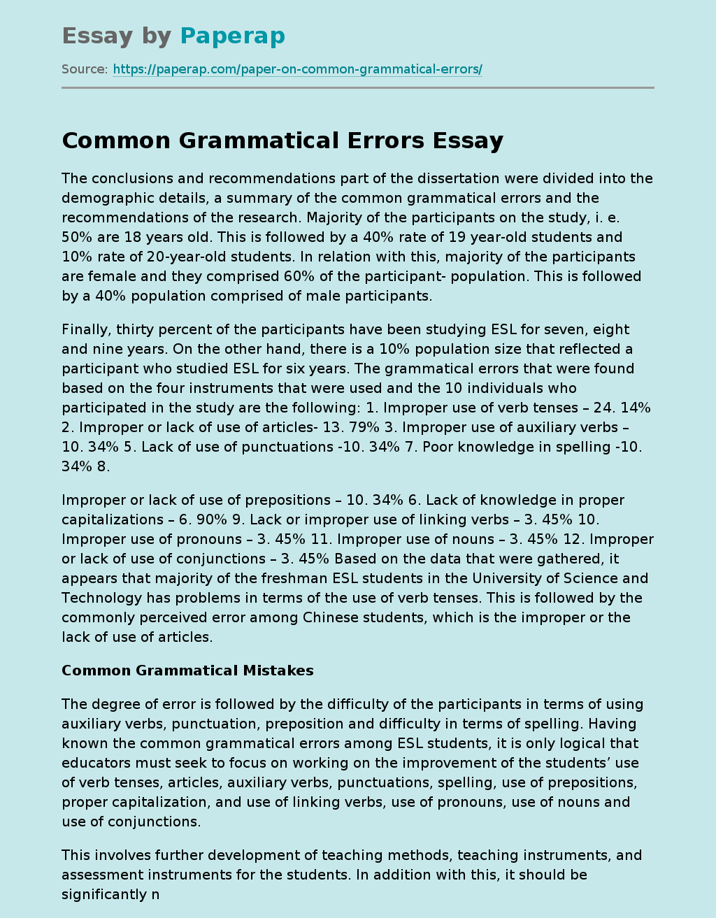 Common Grammatical Errors Essay Sample