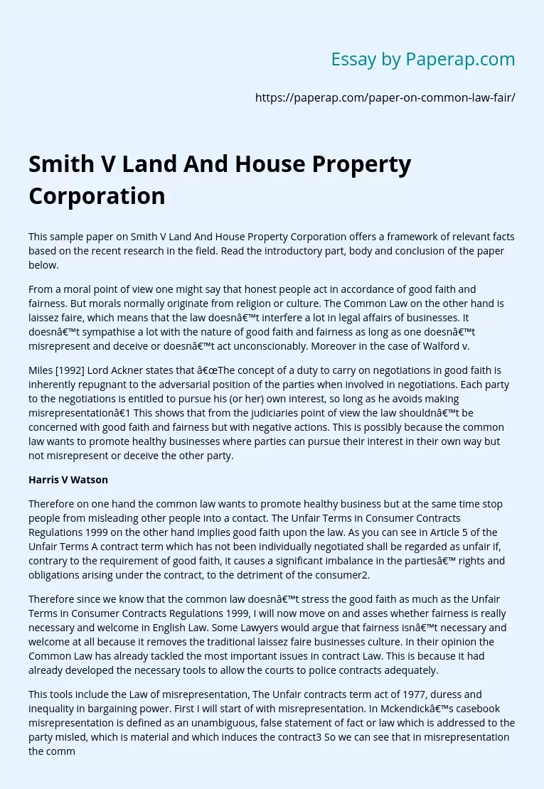 Smith V Land And House Property Corporation