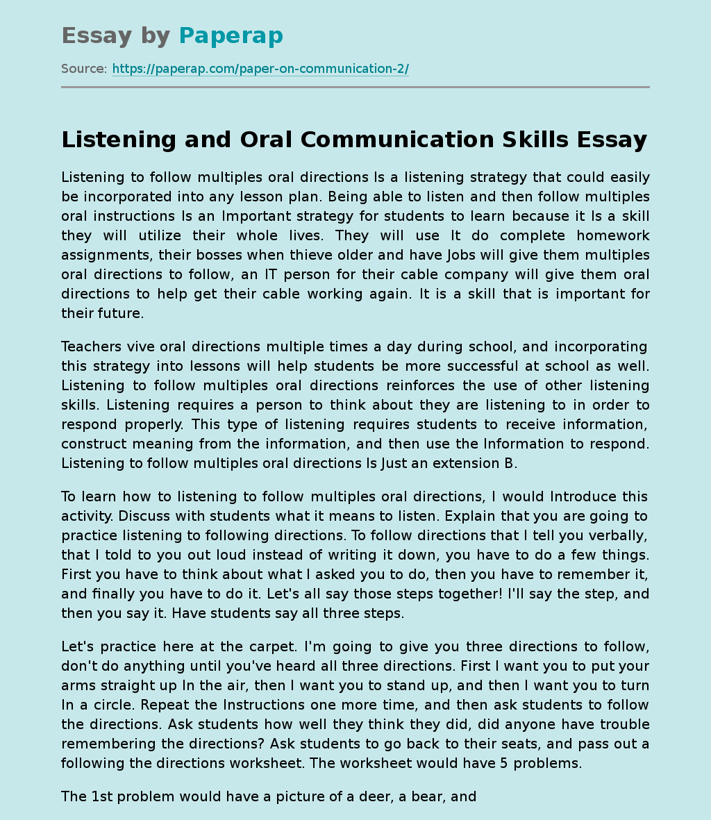 Listening and Oral Communication Skills