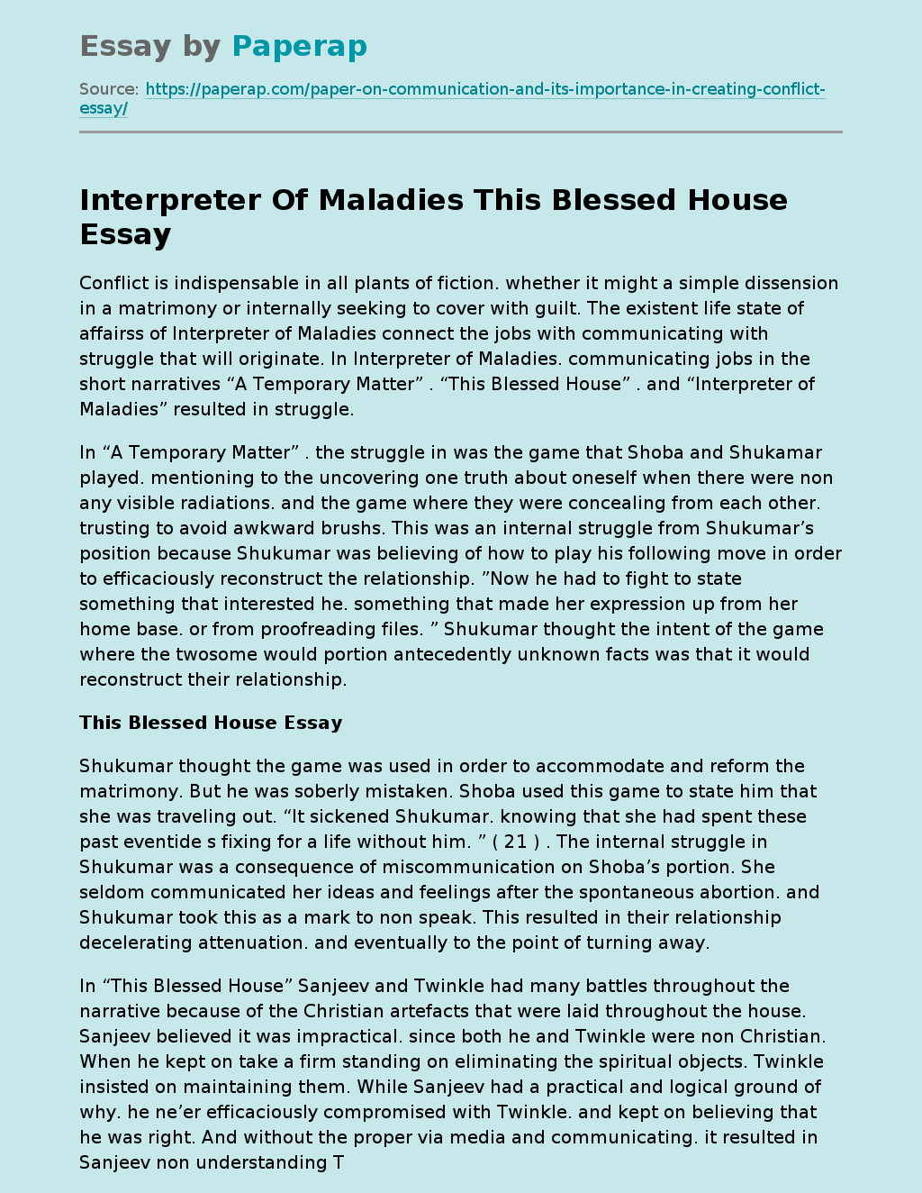 Interpreter Of Maladies This Blessed House