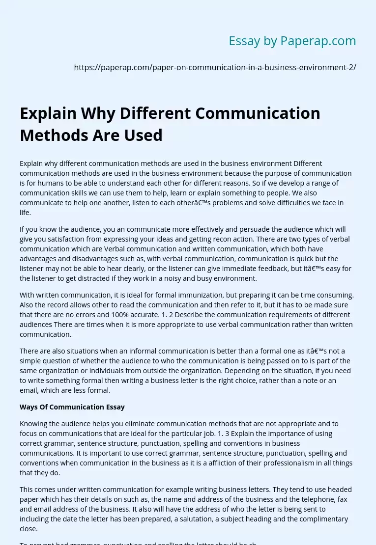 Explain Why Different Communication Methods Are Used