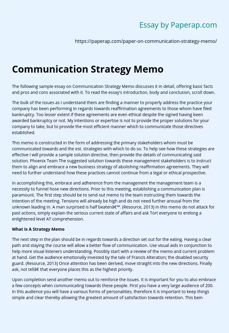 Communication Strategy Memo