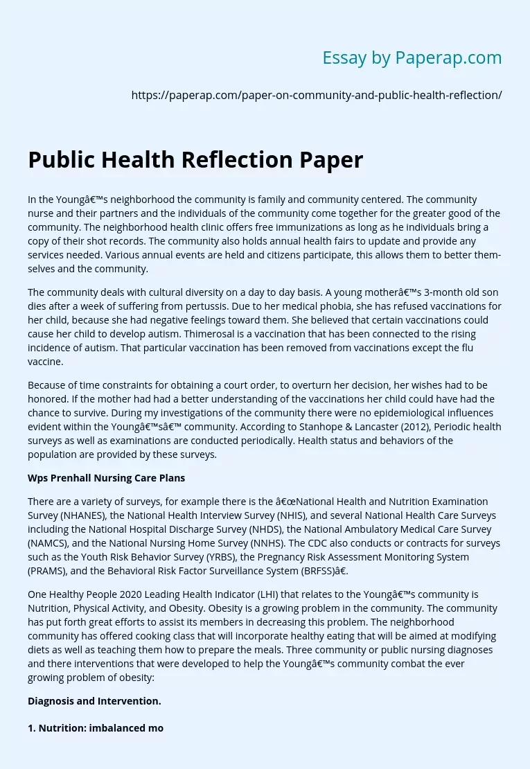Public Health Reflection Paper