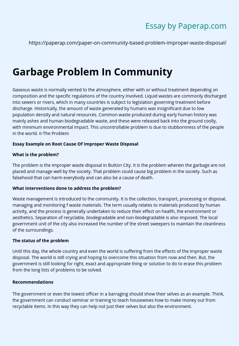 Garbage Problem In Community