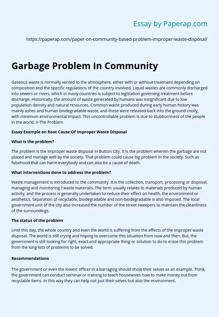 essay about garbage disposal