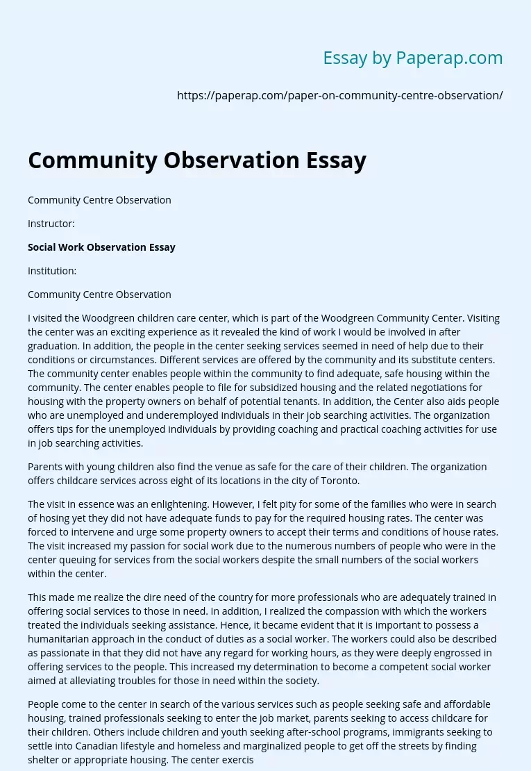 Community Observation Essay
