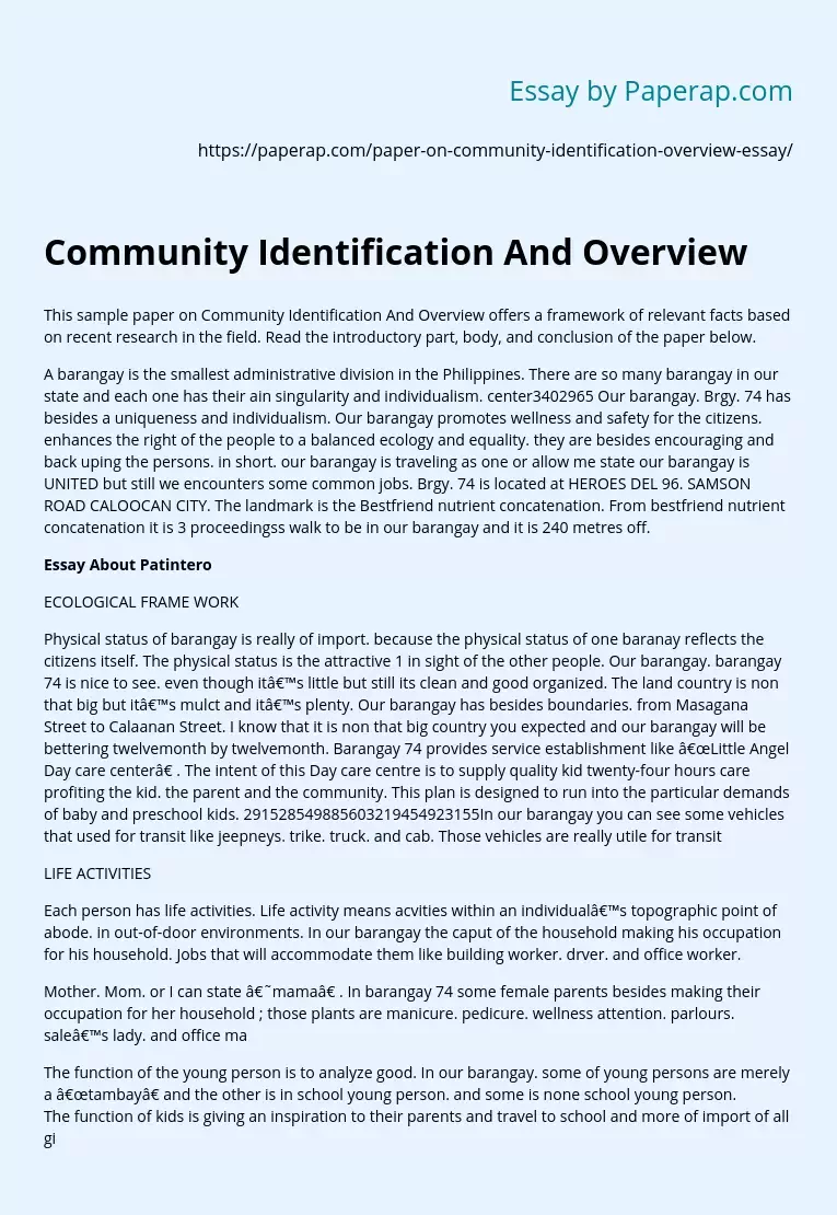 Community Identification And Overview