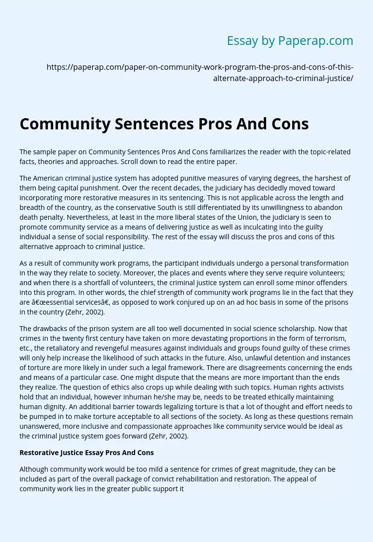 Community Sentences Pros And Cons