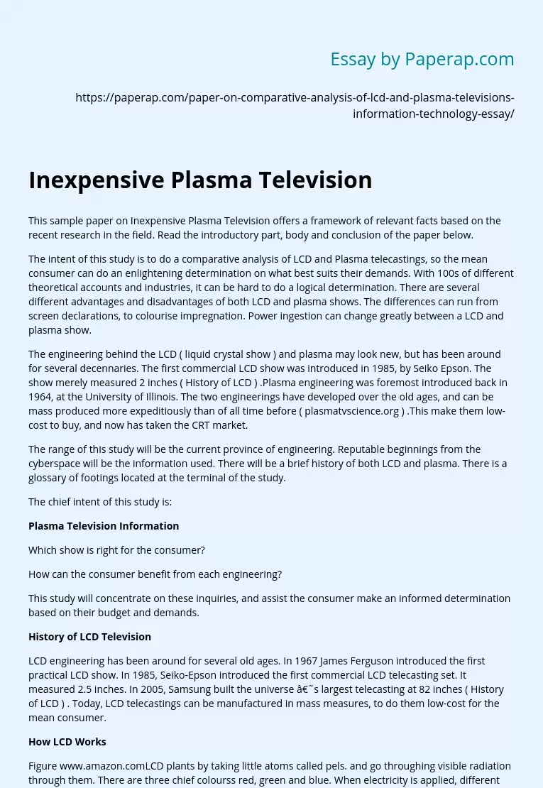 Inexpensive Plasma Television