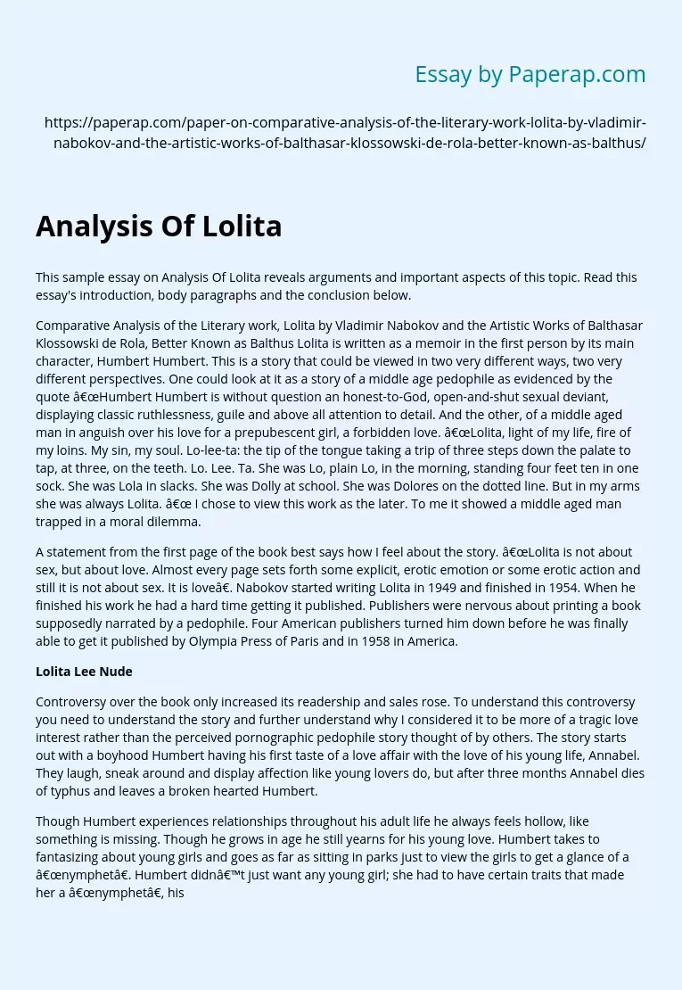 Analysis Of Lolita