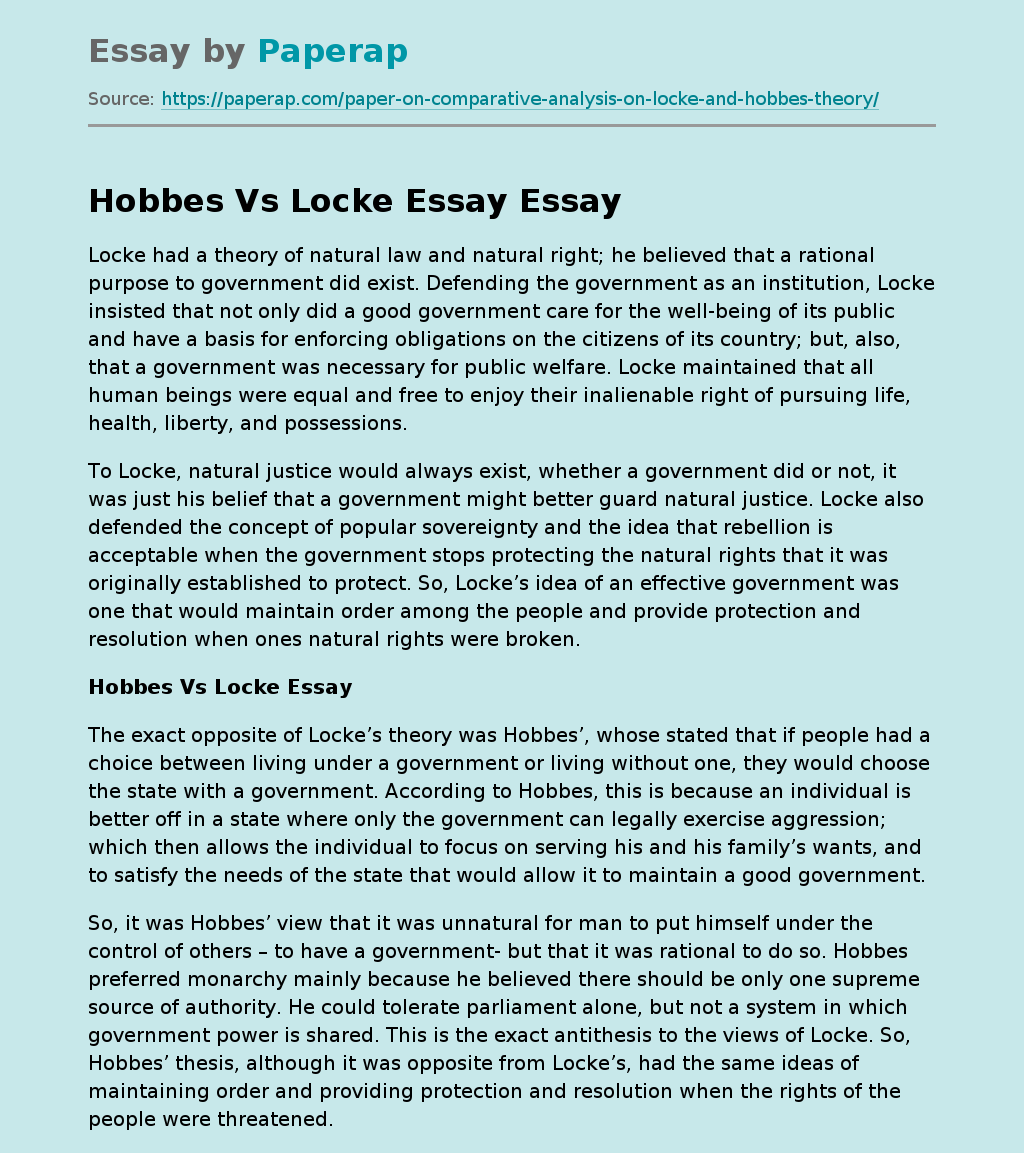 Hobbes Vs Locke Essay