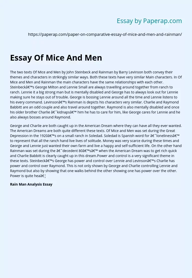 Essay Of Mice And Men