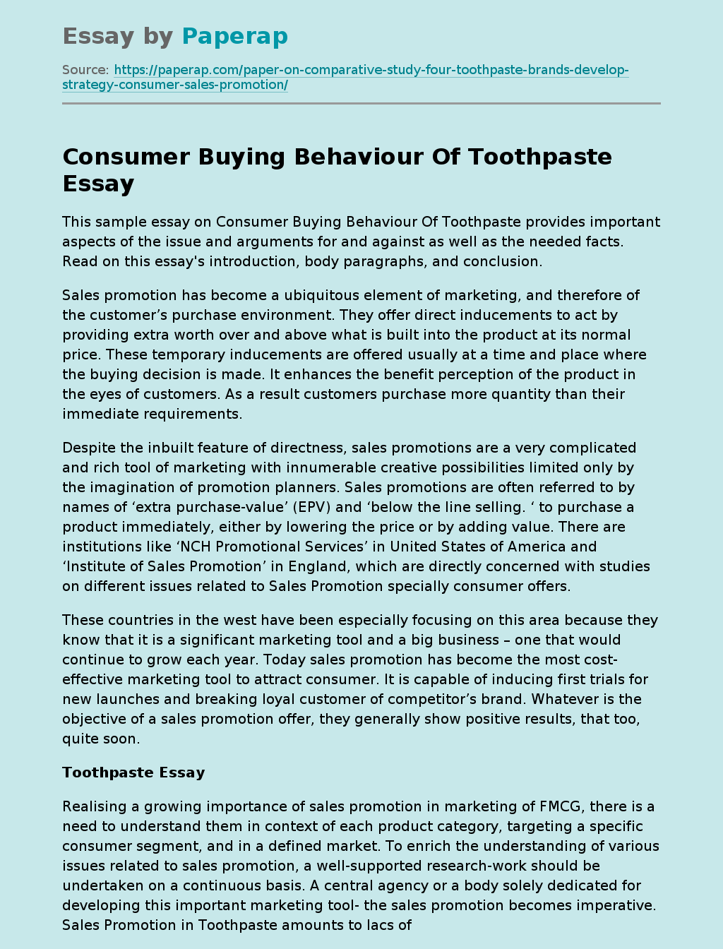 Consumer Buying Behaviour: Toothpaste