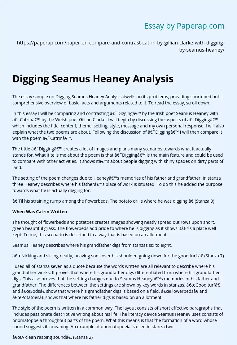 Digging Seamus Heaney Analysis