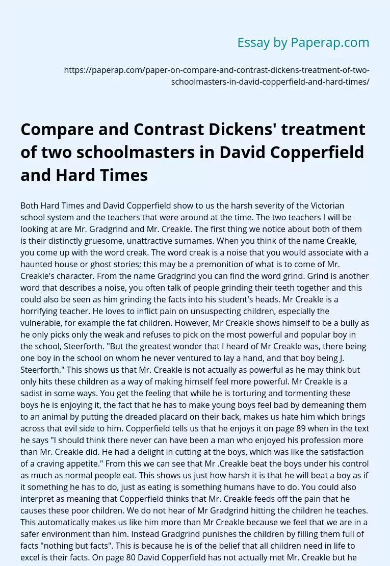 Dickens' Schoolmasters in Copperfield vs Hard Times