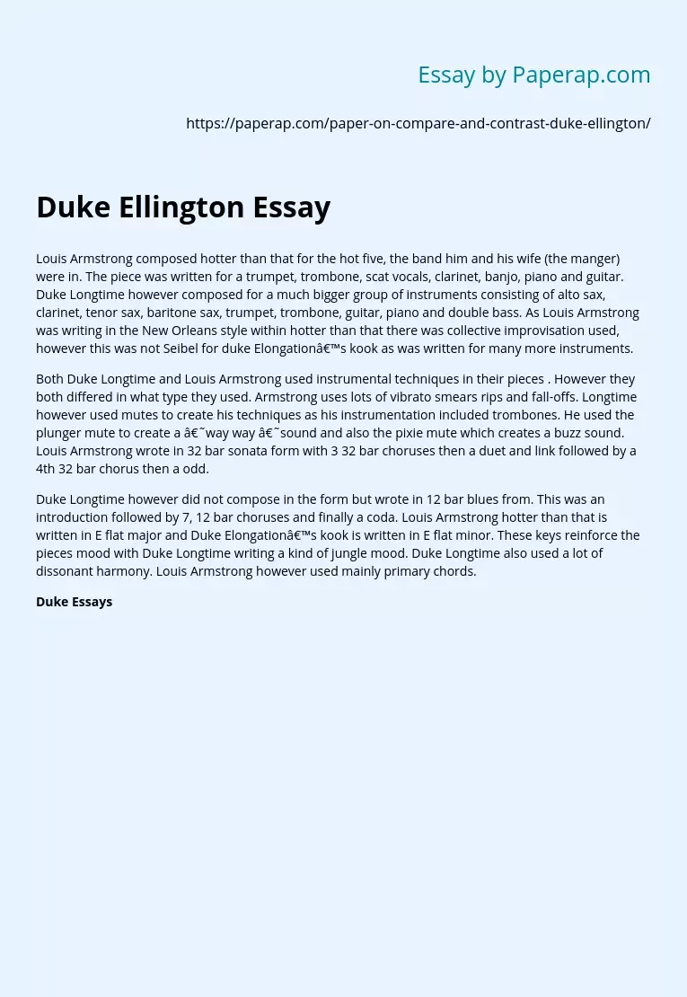 Duke Ellington Essay