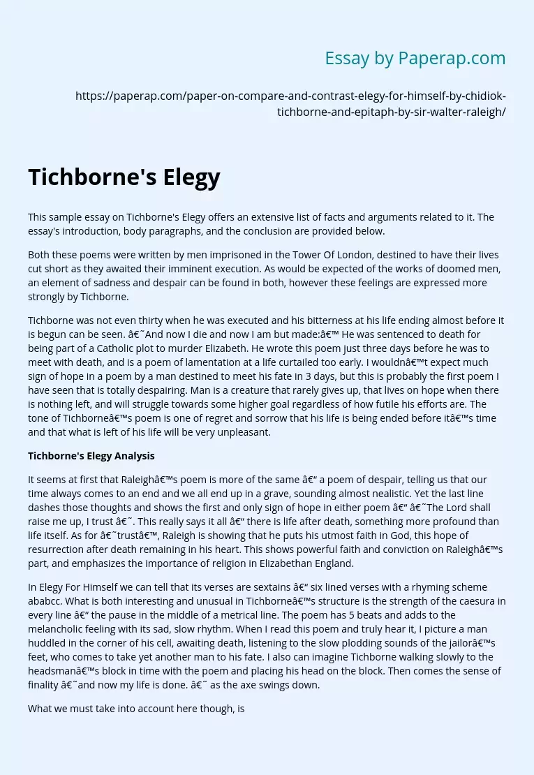 Tichborne's Elegy vs Epitaph by Walter Raleigh