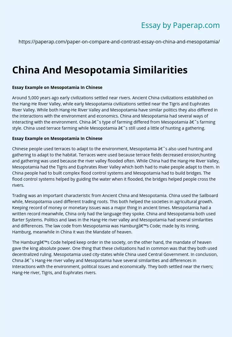 China And Mesopotamia Similarities