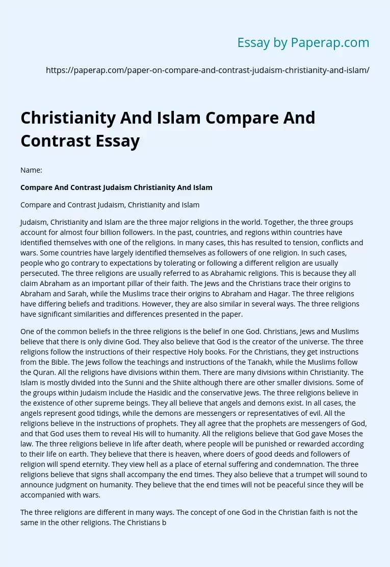 Christianity And Islam Compare And Contrast Essay