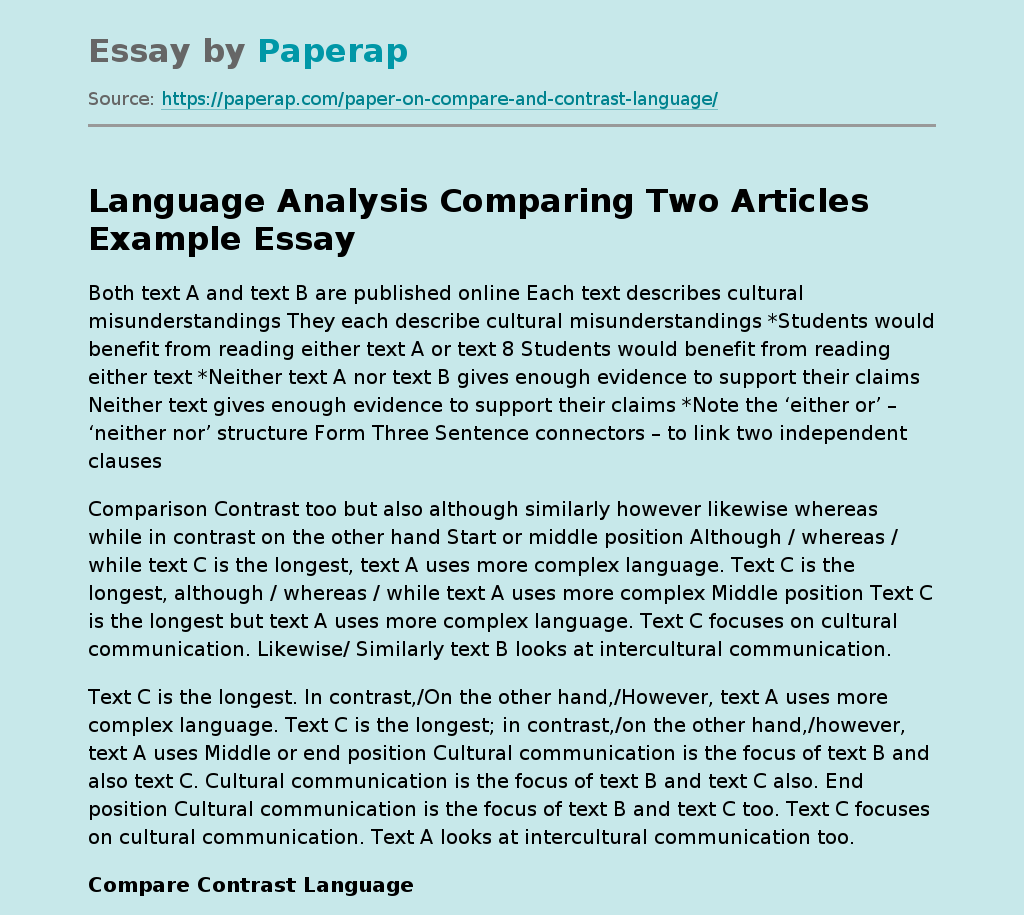 Language Analysis Comparing Two Articles Example