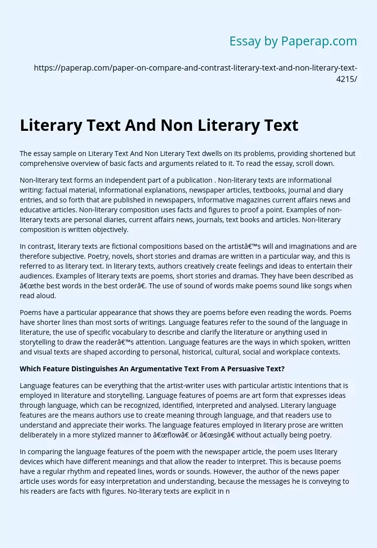 Literary Text And Non Literary Text