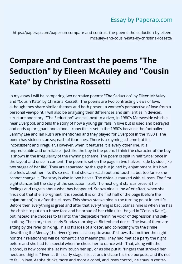 The Seduction by Eileen McAuley vs "Cousin Kate" by Christina Rossetti