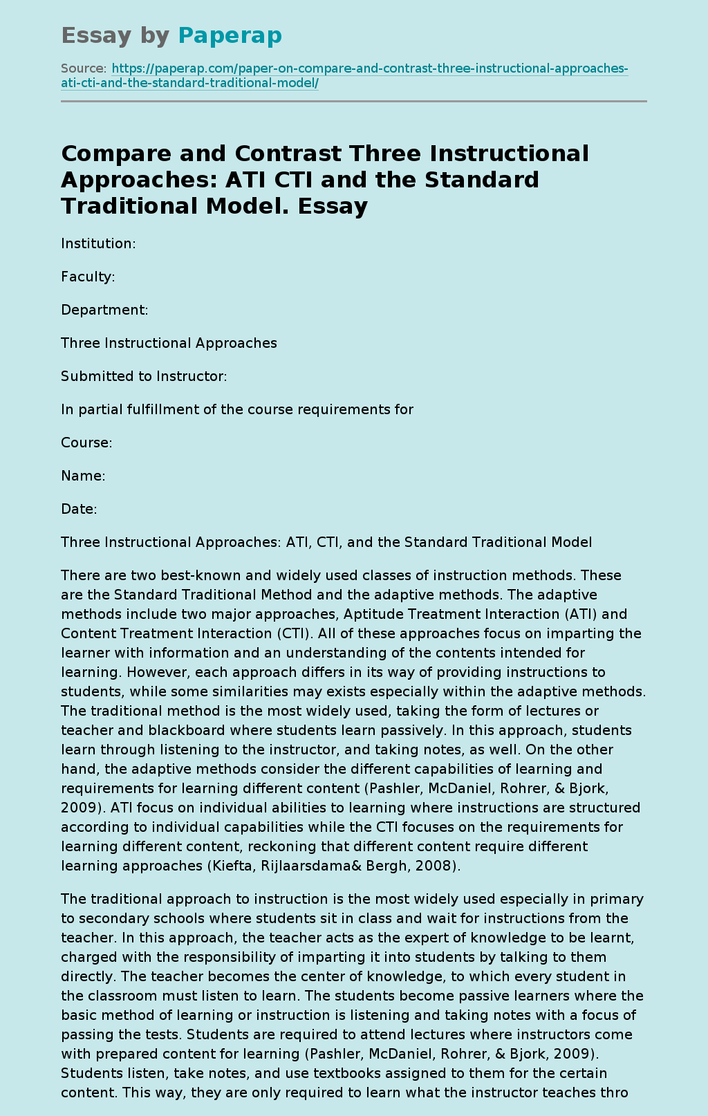 Comparing ATI, CTI, and Traditional Instruction Models