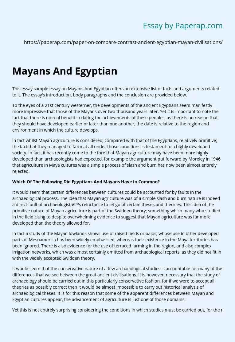 Mayans And Egyptian Civilizations Comparison