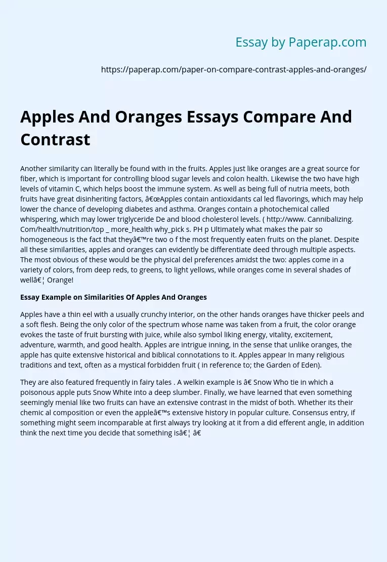 Apples And Oranges Essays Compare And Contrast