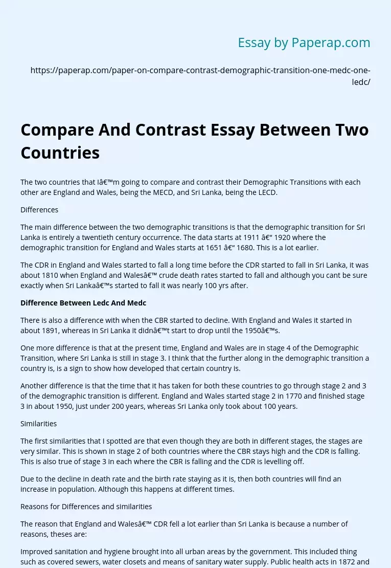 Compare And Contrast Essay Between Two Countries