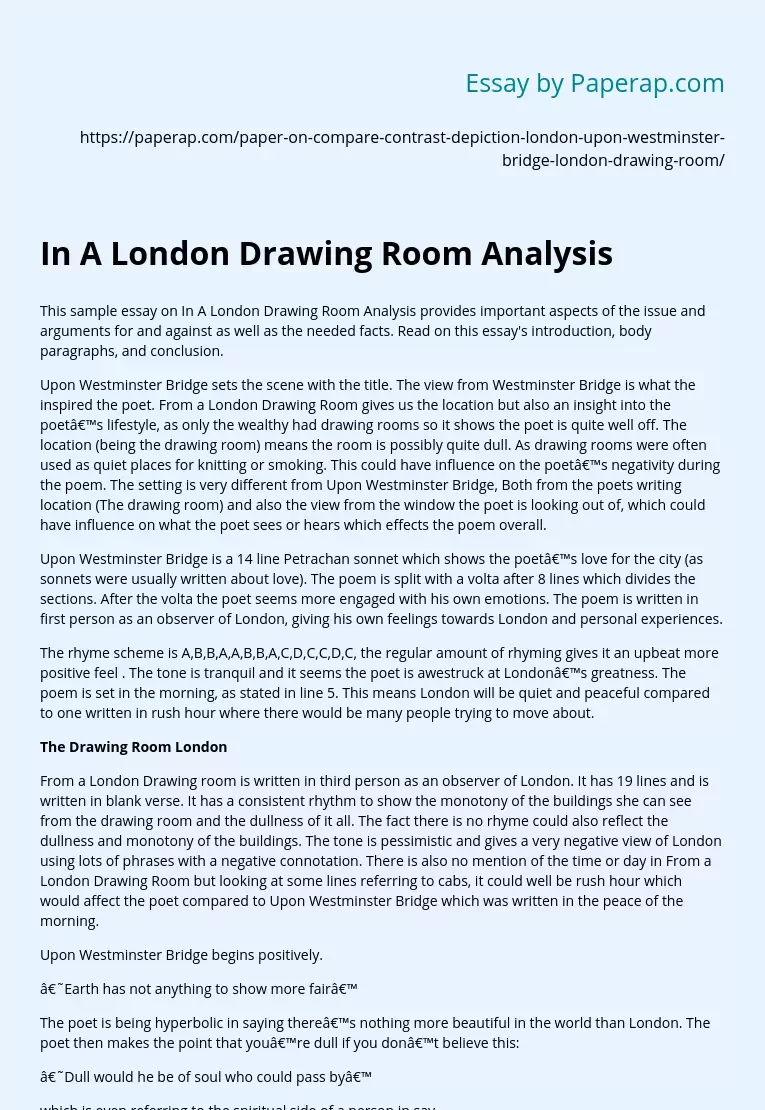 In A London Drawing Room Analysis