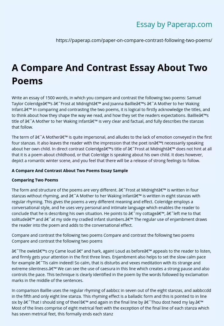 A Compare And Contrast Essay About Two Poems