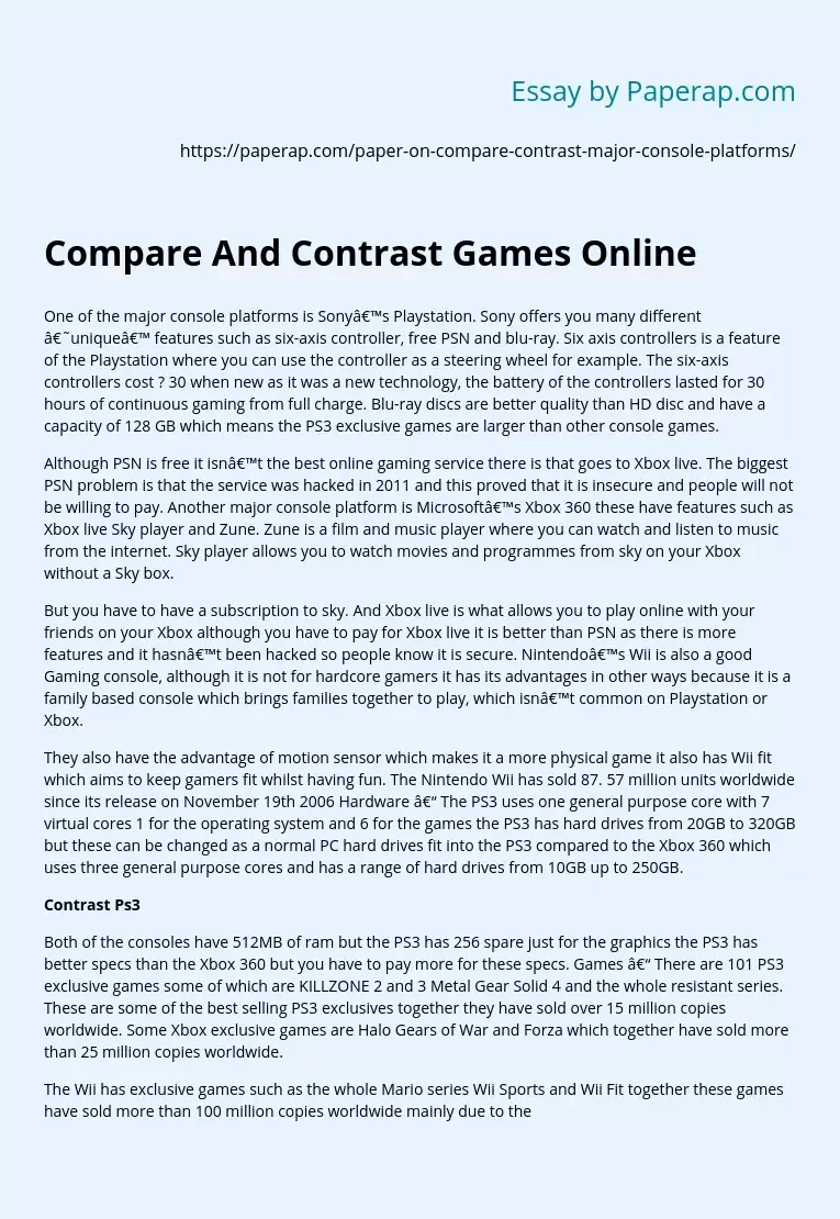 Compare And Contrast Games Online