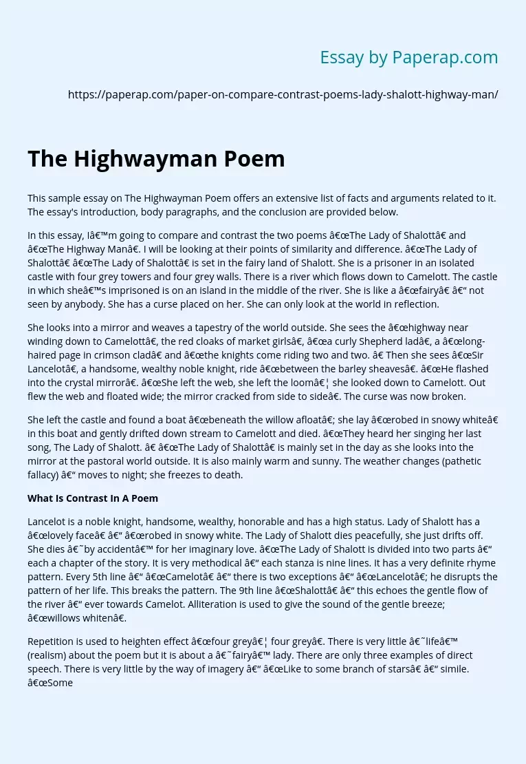 The Highwayman Poem