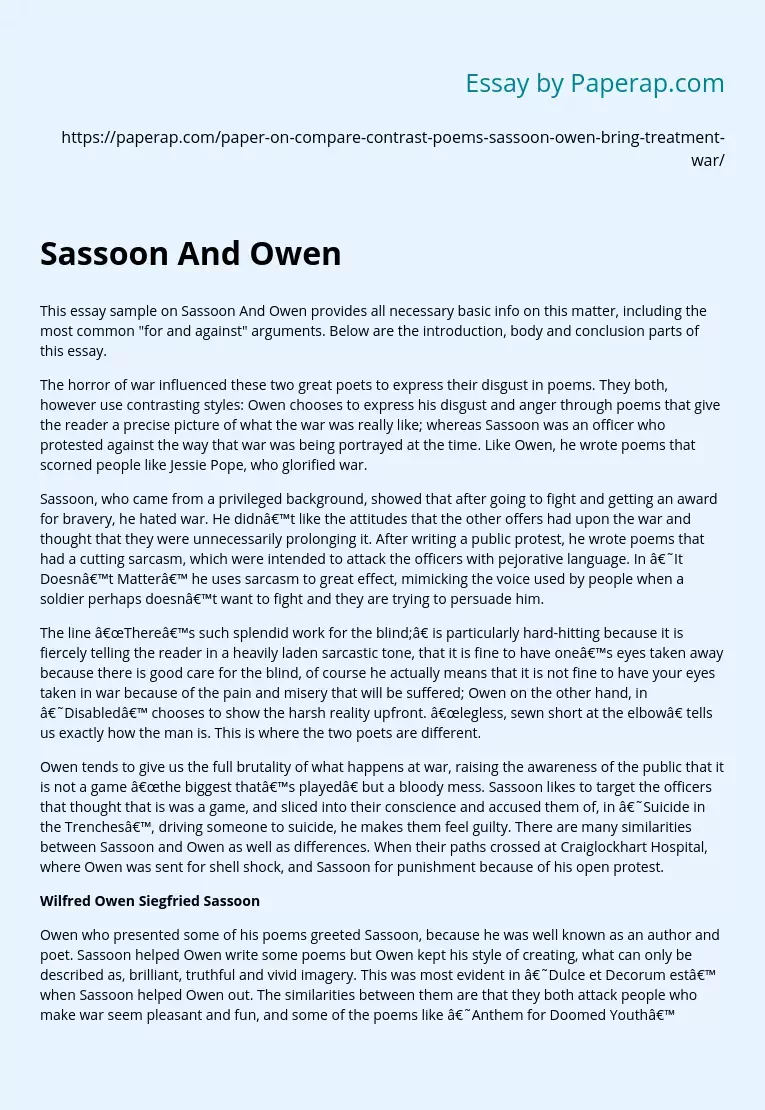 Sassoon And Owen Comparison: Treatment of War