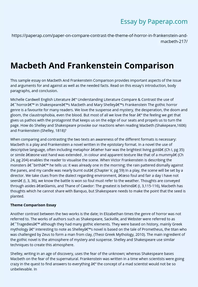 Macbeth And Frankenstein Comparison