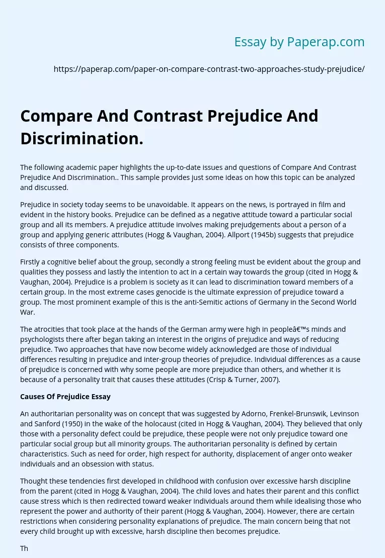 Compare And Contrast Prejudice And Discrimination.