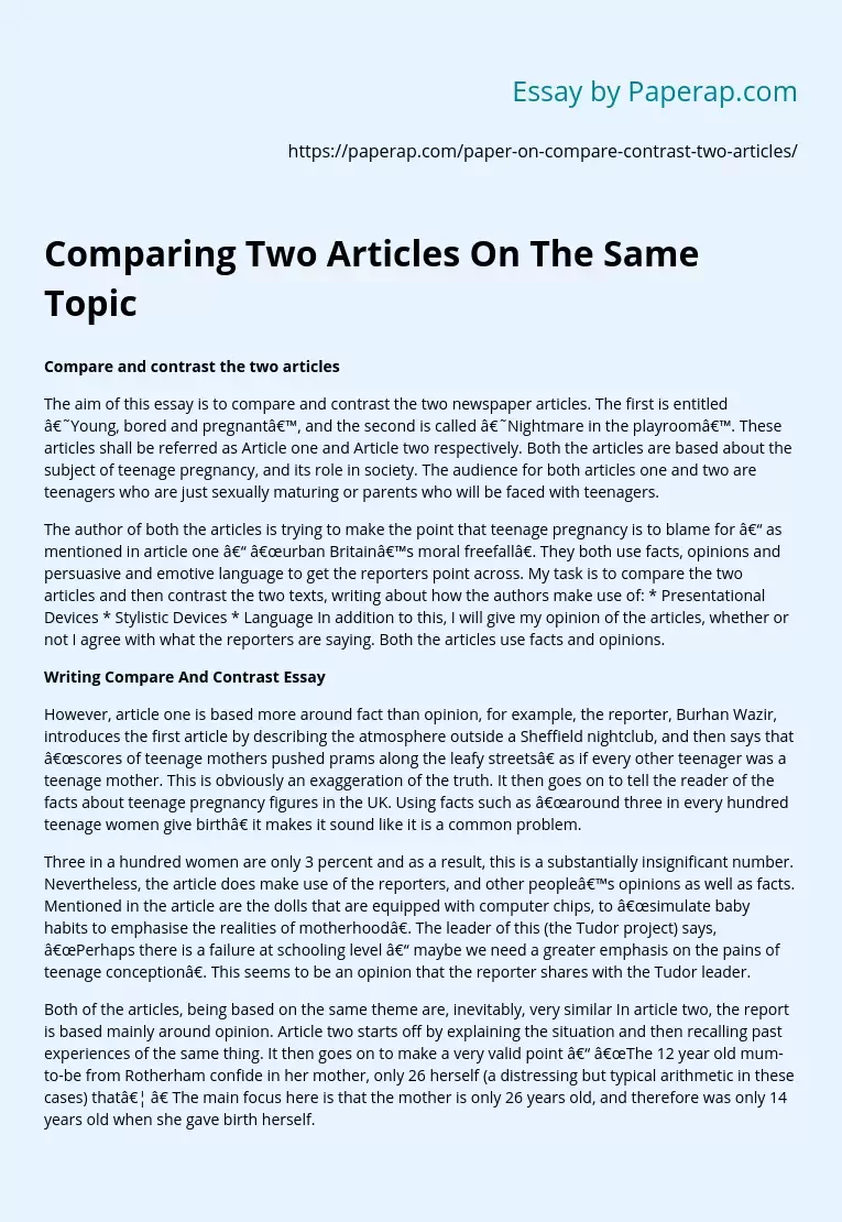 Comparing Two Articles On The Same Topic