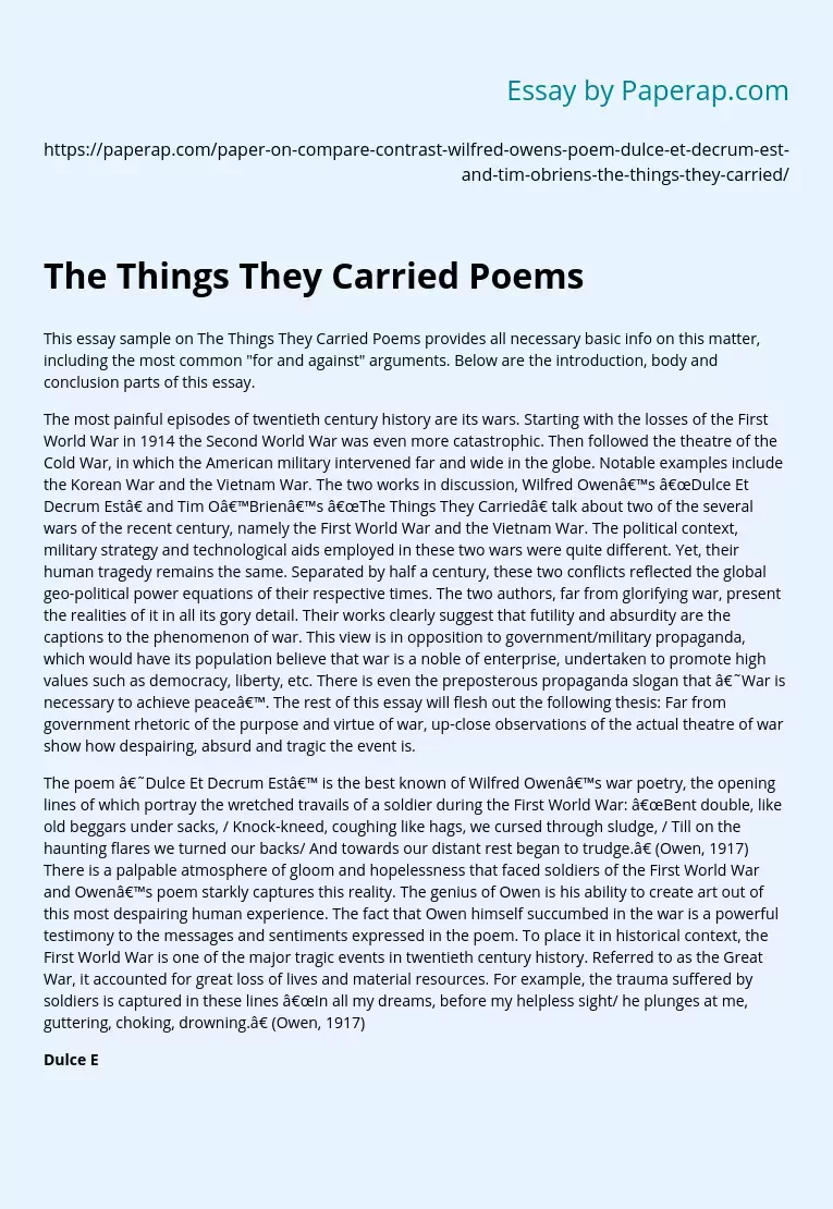 The Things They Carried Poems