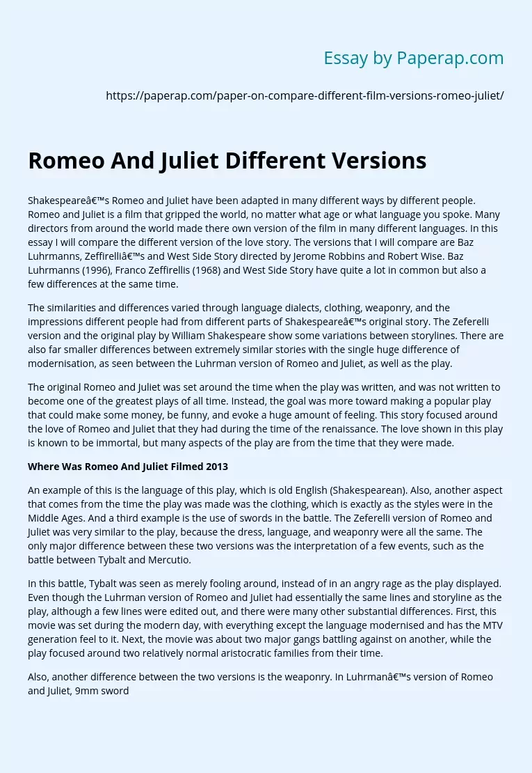 Romeo And Juliet Different Versions