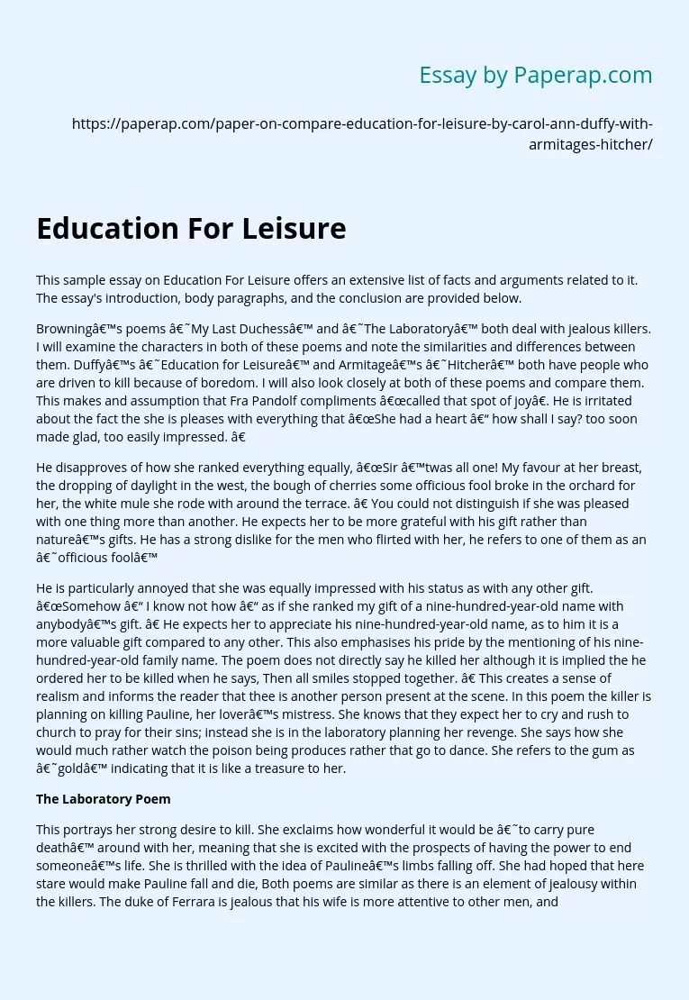 Education For Leisure