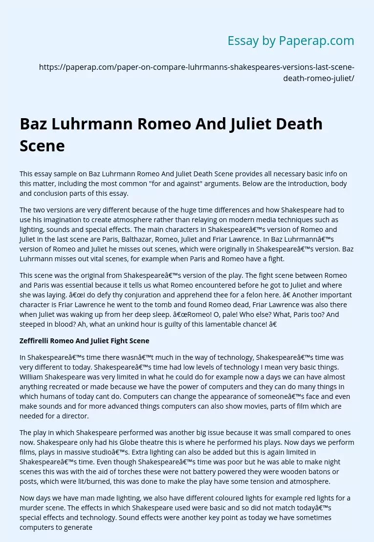 Baz Luhrmann Romeo And Juliet Death Scene