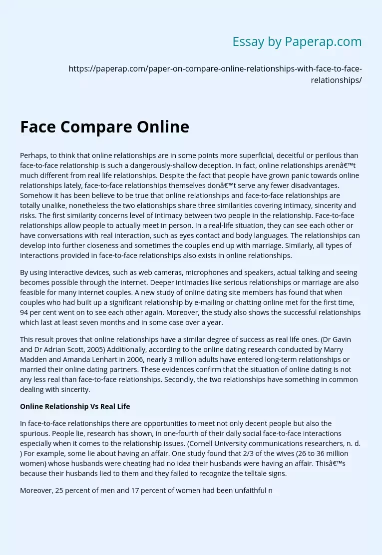 Face-to-Face Compare to Online Relationship